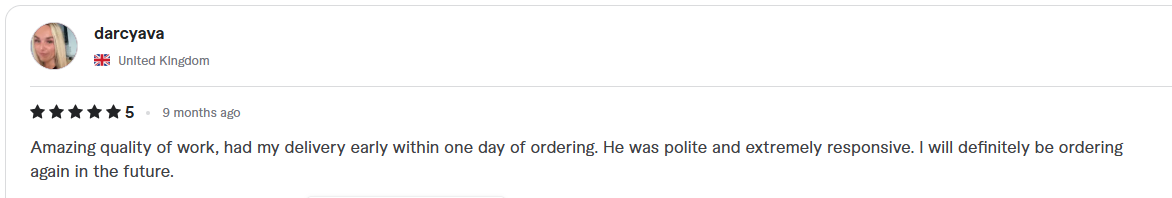 Review from Fiverr Client 1